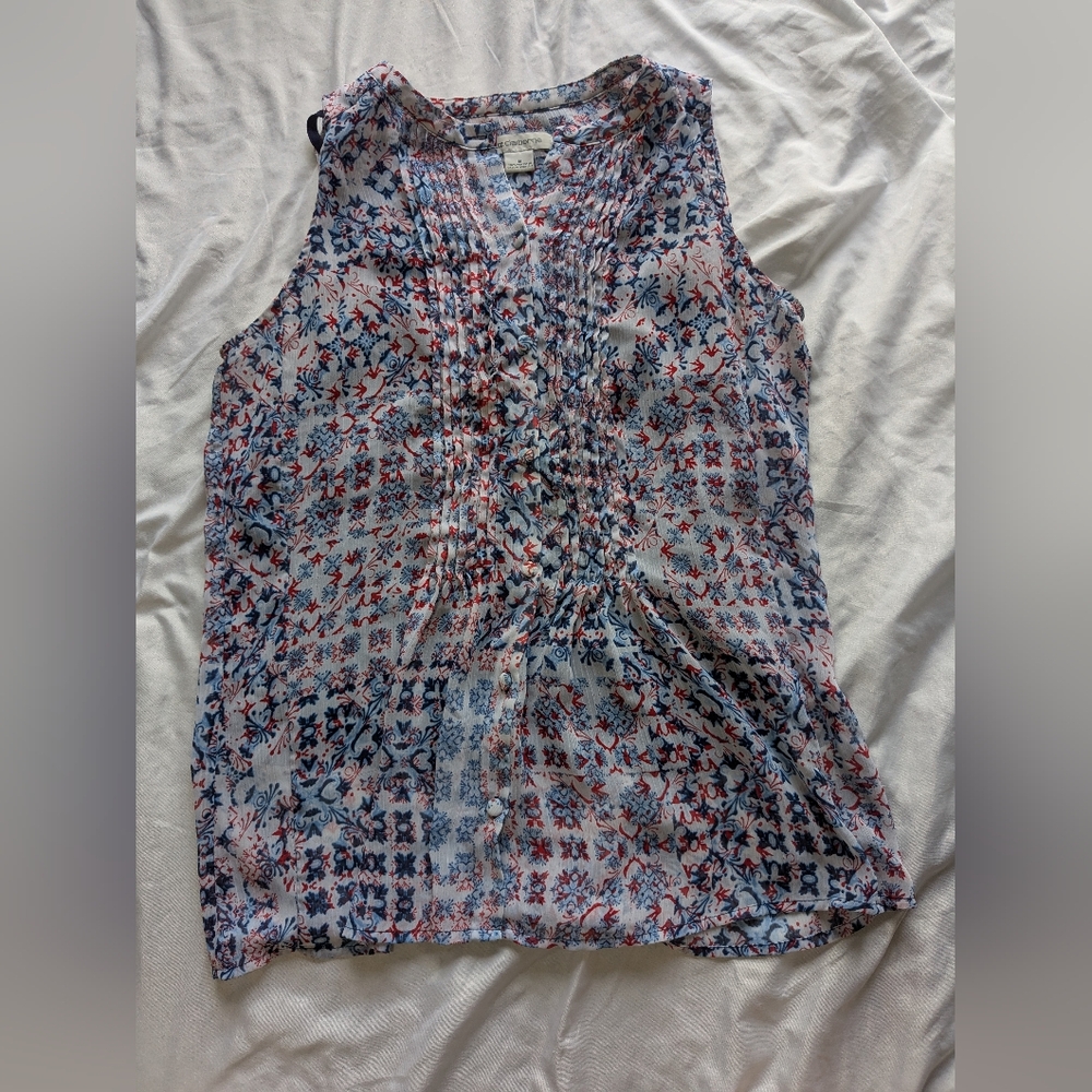 Liz Claiborne Sleeveless Blouse Size Medium Red, Blue, & White